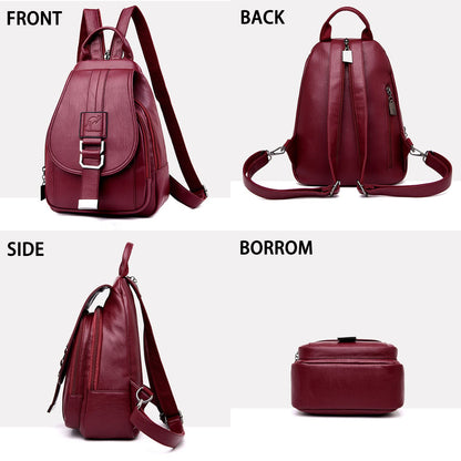 BlackeEight Women's Soft Genuine Leather Backpack,Large Capacity Satchel Shoulder Handbags for Office Shopping Trip (Red)