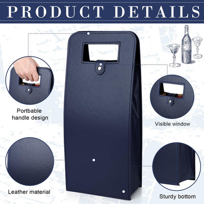 FillTouch 10 Pcs Double Wine Tote Bag Leather Wine Carrier Double Bottle Champagne Beer Bottle Gift Bags Purse Case Holder for Tasting Party Wedding Birthday Christmas (Navy)