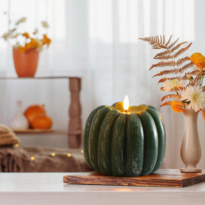 Velsyn Fall Decorations for Home, Flickering Flameless Wax Pumpkin LED Candle with Timer Remote Control, Thanksgiving Gifts, Autumn Farmhouse Rustic Harvest Decor for Tiered Tray Table Indoor (Green)