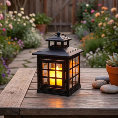 TRIROCKS Set of 2 Decorative Candle Lantern Metal Candle Holder Hanging Lantern Perfect for Home Decor Halloween Living Room Parties Events Tabletop Indoors Outdoors (Black)