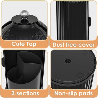 YOOLENS Makeup Brush Holder with Lid 360 Rotating Clear Dustproof Make Up Organizers for Vanity Bathroom Countertop, All Black