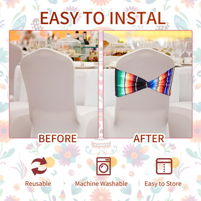 Newwiee 24 Pcs Stretch Chair Sashes Bands Without Buckle Mexican Decorations Elastic Bows for Folding Chair Ties for Wedding Cinco De Mayo Event Fiesta Party Birthday Banquet
