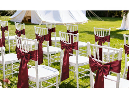 JFDYDM 50 Pack Satin Burgundy Chair Sashes Bows for Wedding Party Thanksgiving Halloween Hotel Reception Restaurant Decorations, Event Decorations