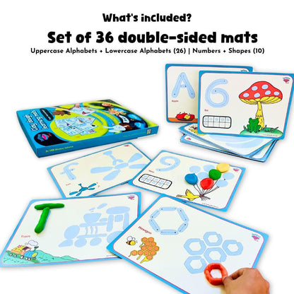 Alphabet & Number Playdough Mat for Letter Tracing | 36 Activity Card for Clay, Playdoh, Marker | Learn ABCs, Number & Shape | Educational Montessori Flashcard for Preschool Kid | 2, 3, 4, 5 Year Old