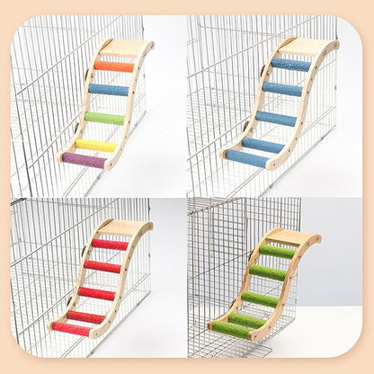 Hamiledyi Nature Wooden Bird Ladder Pet Parrots Climb Bridge Exercise Stands for Parakeet Climbing Chewing Bridge Bird Cage Accessories for Cockatiel Parakeet Lovebirds Budgie (Orange)