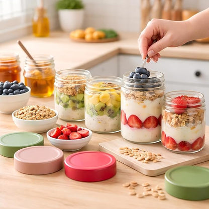 TBWIND 12 Pack Overnight Oats Containers with Lids, 16oz, 10oz & 4oz Glass Mason Jars with Airtight Lids, Wide Mouth Food Storage Containers for Yogurt, Chia Pudding, Meal Prep & Breakfast
