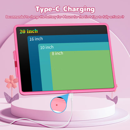20 Inch LCD Writing Tablet for Kids, Children's Art Toys, Educational and Learning Drawing Kits, Birthday Gifts for Boys and Girs Aged 3-12+, Pink