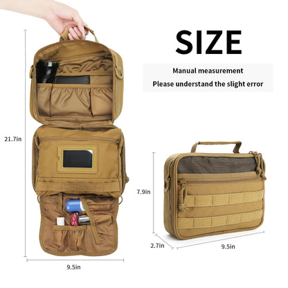 SMONT Tactical Toiletry Bag for Men Travel, Hanging Dopp Kit Shaving Hygiene Bag for Traveling Bathroom Brown