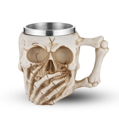 AsAlways Stainless Steel Skull Beer Mug Gothic Beer Stein Novelty Drinking Cup for Wine Coffee Halloween Accessory Gift 400ML/13.5OZ
