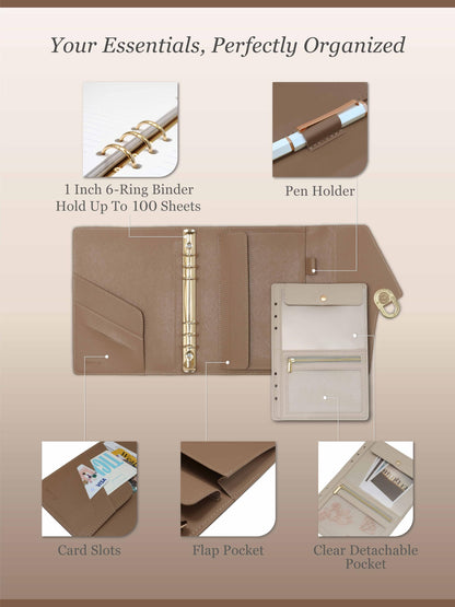EGOSUNNY Lightning A5 PU Leather Planner 5.8" x 8.3", Refillable 6-Ring Binder with 80 Sheets, Dividers & Removable Zip Pouch – Stylish Organizer for Work & Everyday Use