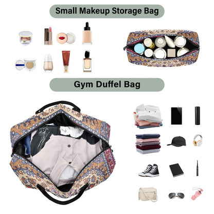 Aflyko Travel Duffel Persian Carpet Tribal Mandala Sport Tote Gym Weekender Overnight for Men Women Flight Approved Carry On Fitness Dance Go-To Daily, Medium