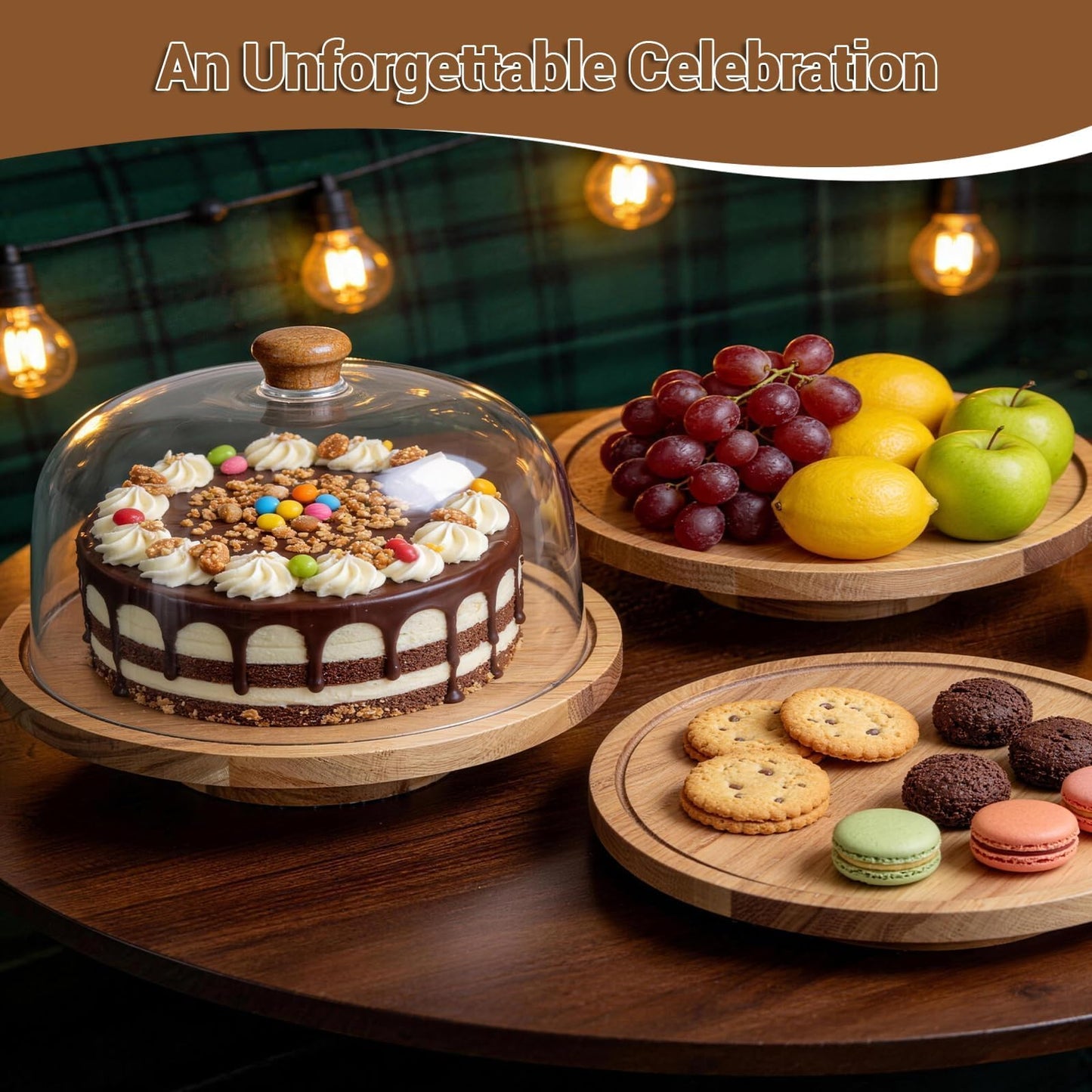 JOCHER Acacia Wood Cake Stand with Lid, 12in Wooden Cake Stand with Acrylic Dome, Cake Display Stand with Acrylic Dome for Baking, Wedding, Kitchen, Birthday, Parties