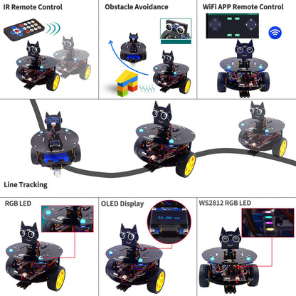 Adeept Smart Car Kit(Compatible with Arduino IDE), Line Tracking, Obstacle Avoidance, OLED Display, Ultrasonic Sensor, Wireless Remote Control, DIY STEM Educational Robot Car Kit (Blue)