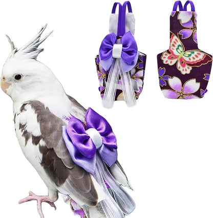 Bird Flight Suits Diapers, Parrot Flight Suits Diapers for Monk Parakeets, Cockatiels Flight Suits, Parrot Clothes, Bird Training Nappy Suit Liners Clothes (M, Purple-A)