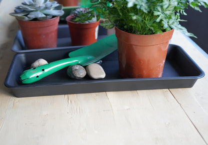 Vuwez Plant Saucer Tray, Heavy Sturdy Long Narrow Plastic Plant Saucers Drainage Trays for Indoors No Holes, Plant Drip Trays for Pots Base, Seed Starter Growing Tray (6.5 X 13 inch, Black)