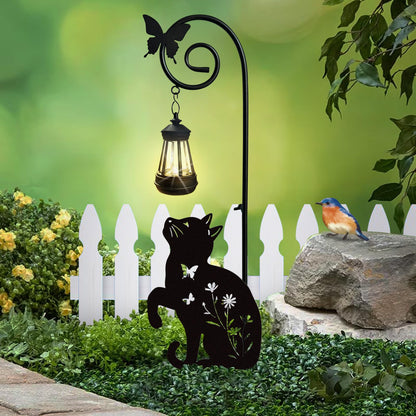 YY Gardenia Metal Cat Stake with Solar Lights Outdoor Decorative, Black Cats Lawn Ornaments, Womens Gifts Unique, Garden Silhouette Animal Decor