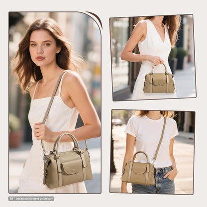MoreFarther Handbags for Women, Genuine Leather Crossbody Bag Top Handle Bag with Adjustable Detachable Strap(Coffee)