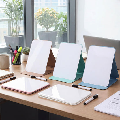 Dunzoom 10 Pcs Small Desktop Glass Whiteboard with Reversable Stand Clear Glass Mini Dry Erase Whiteboard Desktop Easel with 10 Markers for Home Office School, 8 x 6 Inch