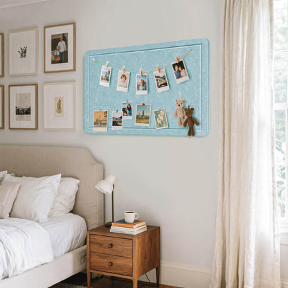 Lightomorrow Bulletin Board, 24 x 18 Inches Cork Board Alternative Decorative Felt Pin Board with Safe Removable Adhesives & 27 Push Pins for Home Office Classroom Walls-Light Blue