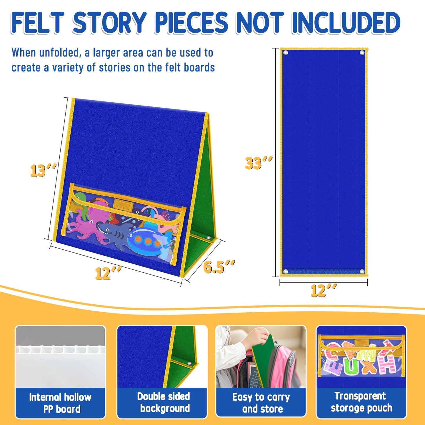 AKAYOK Foldable Felt Board for Toddlers, Double-Sided Flannel Boards Stories for Preschool Learning, Interactive Storytelling & Play, 33" x 12" Portable Felt Letter Board for Home & Classroom Use