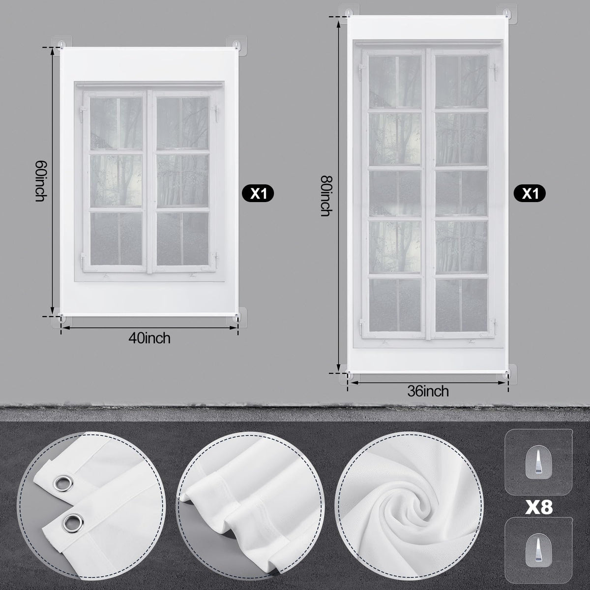 Oudain 2 Pack Halloween Fabric Rear Projection Screen Window Projection Portable White Projector Screen Sheet with Mounting Hardware for Door Projecting Halloween Videos(36 x 80 Inch,40 x 60 Inch)