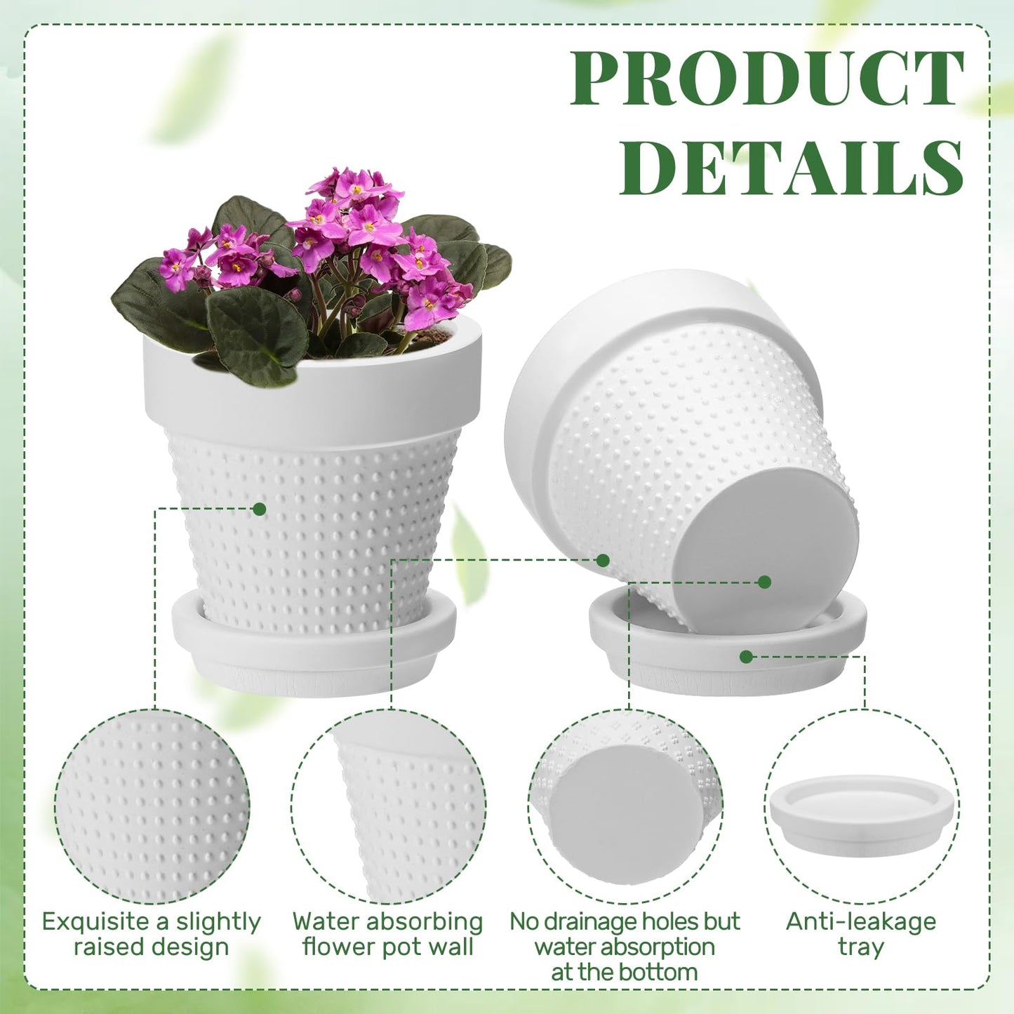 Meanplan 12 Pcs 3 Inch DIY Ceramic African Violet Pots with Saucer Unpainted Ceramic Paintable Flowerpots Small Embossed Flower Pots for Garden Windowsill Indoor Outdoor Wedding Favors Gifts