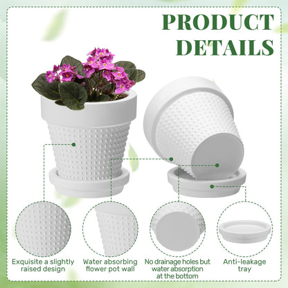 Meanplan 12 Pcs 3 Inch DIY Ceramic African Violet Pots with Saucer Unpainted Ceramic Paintable Flowerpots Small Embossed Flower Pots for Garden Windowsill Indoor Outdoor Wedding Favors Gifts
