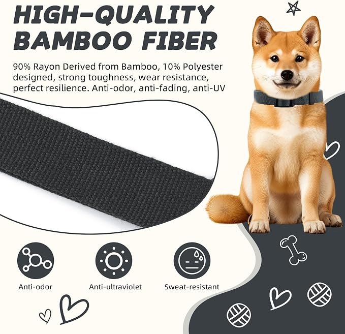 Grey Dog Collar for Large Dog, Breathable, Anti-Odor & Soft, Comfortable for Sensitive Skin Puppies, 90% Bamboo Rayon, Adjustable Quick-Release Buckle Pet Collar for Large Breeds