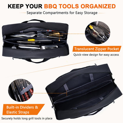 Grill Tool Bag, 22" Heavy Duty BBQ Accessories Organizer with Insulated Lining, Large Grill Utensil Organizer & Caddy for Blackstone Griddle, Camping, Tailgating, BBQ Gifts for Men (Bag Only)