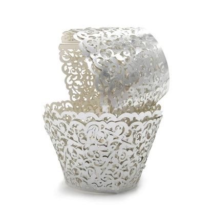 GOLF 100Pcs Cupcake Wrappers Artistic Bake Cake Paper Filigree Little Vine Lace Laser Cut Liner Baking Cup Wraps Muffin CaseTrays for Wedding Party Birthday Decoration (Silver)