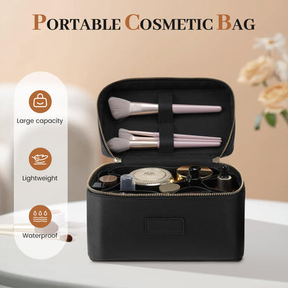 Tawd Makeup Bag Vanity Case with Removable Organizer Divider Waterproof Leather Portable Cosmetic Bag Travel Toiletry Bags Makeup Organizer Case