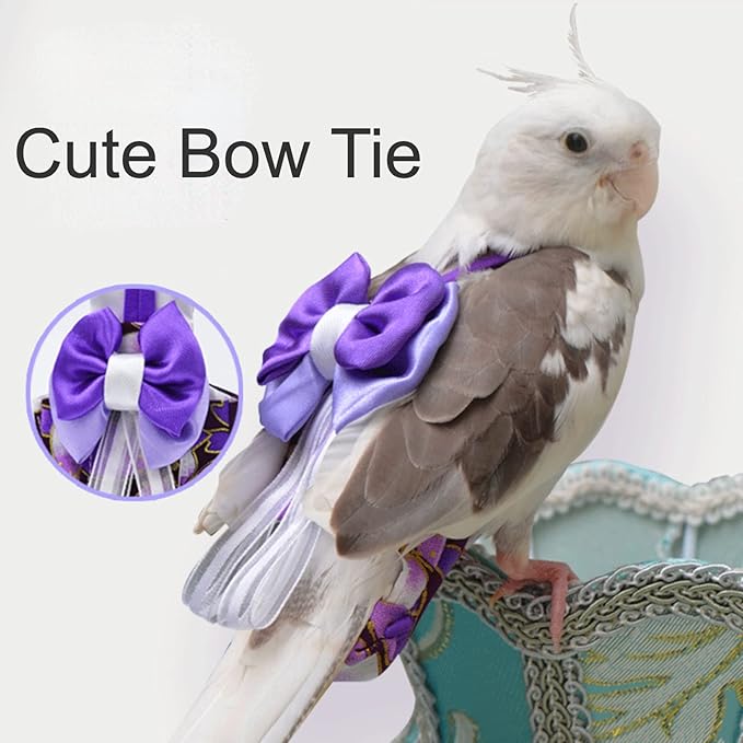 Bird Flight Suits Diapers, Parrot Flight Suits Diapers for Monk Parakeets, Cockatiels Flight Suits, Parrot Clothes, Bird Training Nappy Suit Liners Clothes (M, Purple-B)