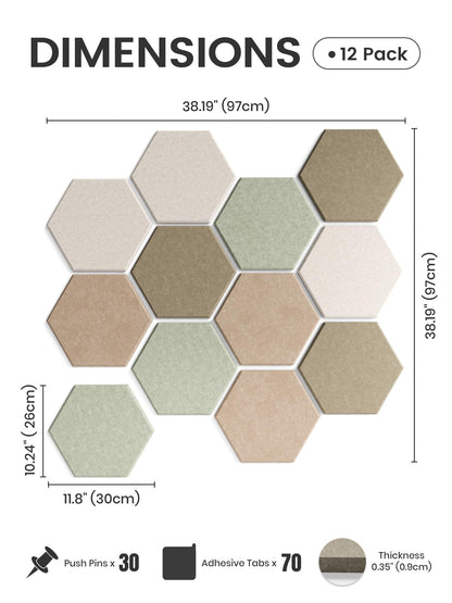 Fluxynara Hexagon Cork Board Alternative for Walls Decor-12-Pack Felt Bulletin Board Tiles,with 30 Pushpins,70 Adhesive Tabs for Office,Classrooms & Home Pin Board Felt Board-Linen Dusk