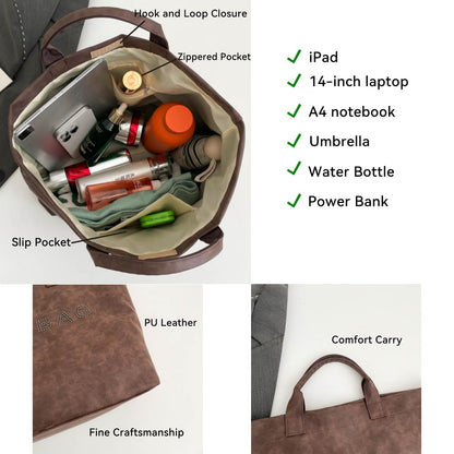 QCXBD Large Tote Bag for Women PU Leather Tote Purse for Work Travel Hobo Bag Vegan Leather Handbag (Coffee Brown_1)