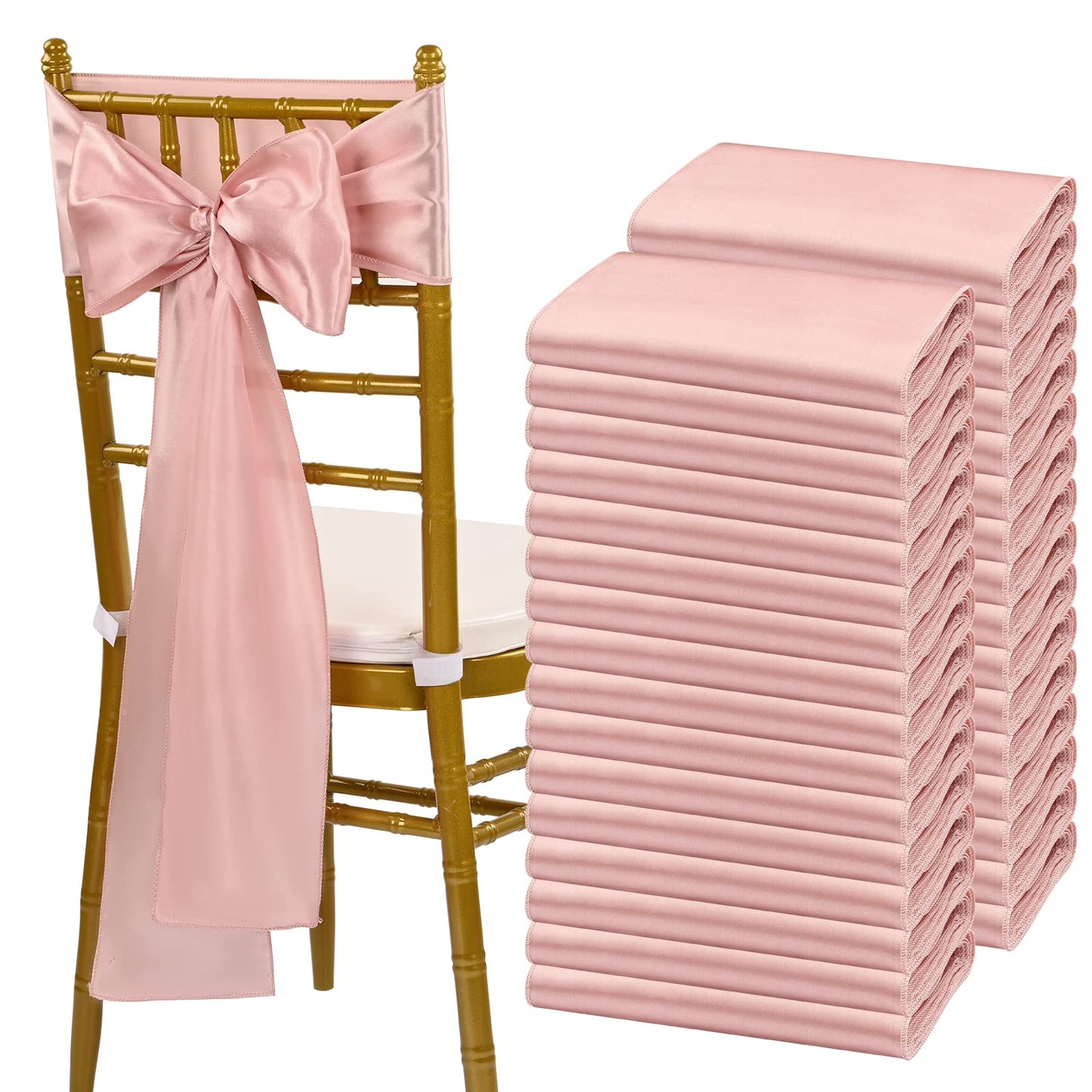 fani 120 PCS Rose Gold Satin Chair Sashes Bows Universal Chair Cover for Wedding Reception Restaurant Event Decoration Banquet,Party,Hotel Event Decorations (7 x 108 inch)