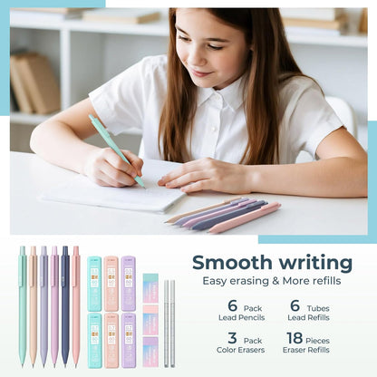 Nicpro 39 PCS Aesthetic School Supplies with Cute Pen Case, 12 Pastel Highlighters, 5 Black Ink Gel Pens, 6 Mechanical Pencils Set 0.5 & 0.7mm for Students Stationary College Essentials (Blue)