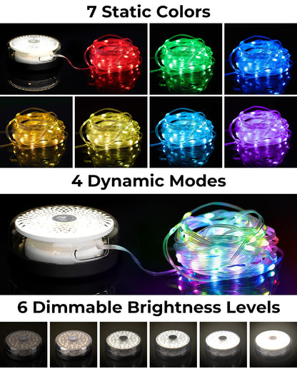 Bylitodt Camping String Lights, 32.8ft RGB Retractable Tent String Lights