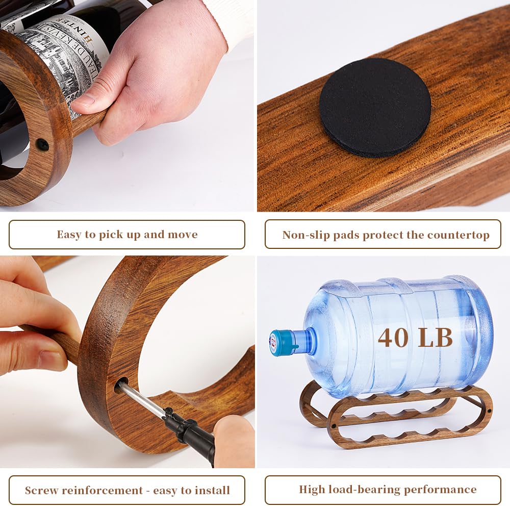 Navtcow Wine Rack and Water Bottle Organizer 2 in 1 for Cabinet and Countertop - Adjustable in 2 Sizes (Acacia Wood 2 Tier)