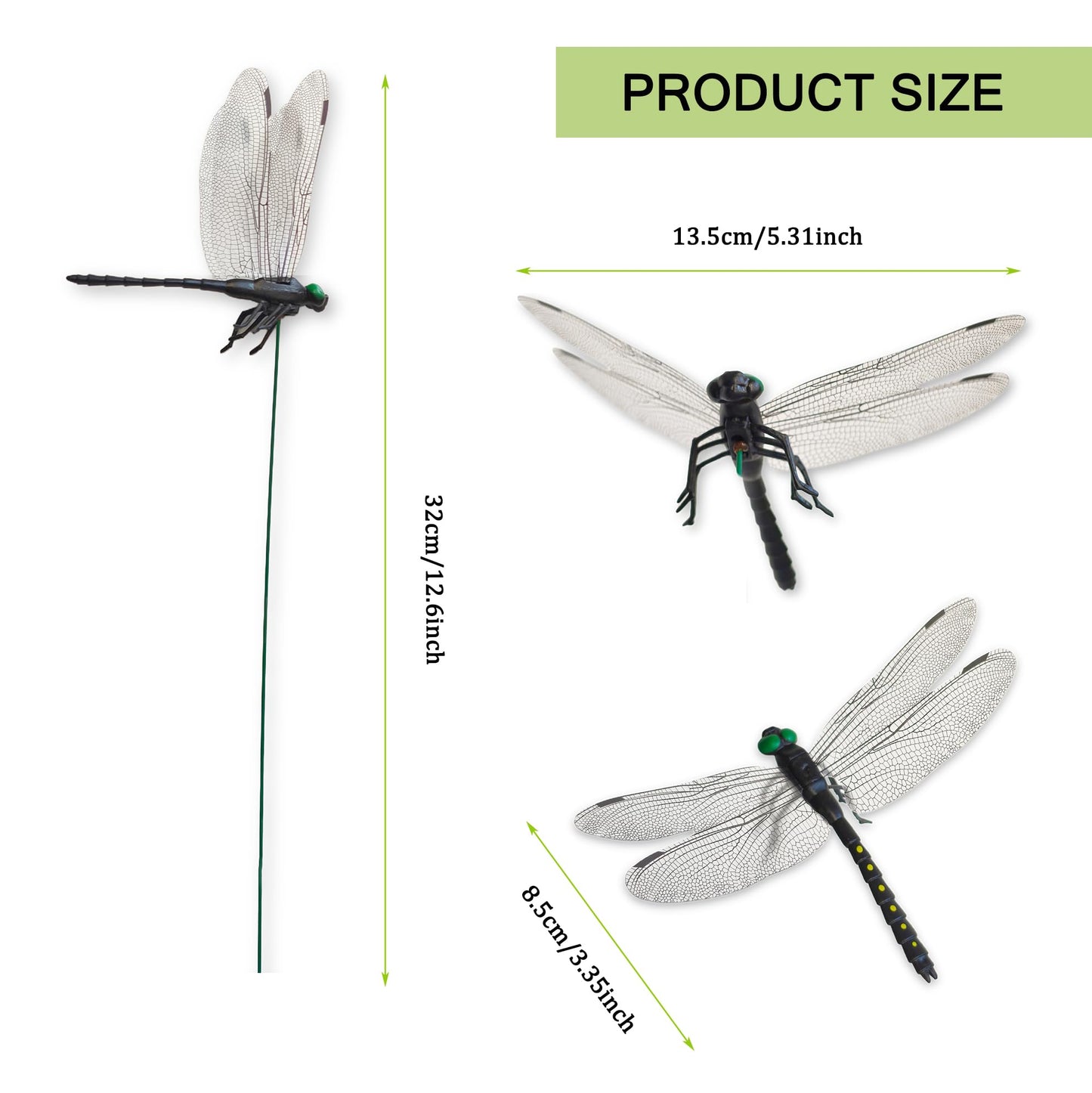 Lidengle 10 Pcs Dragonfly Decorative Stakes, Lifelike 3D Big Dragonflies PVC Dragon Fly Garden Stake for Indoor Outdoor Yard Balcony Plant Flower Pot Decor (Black)