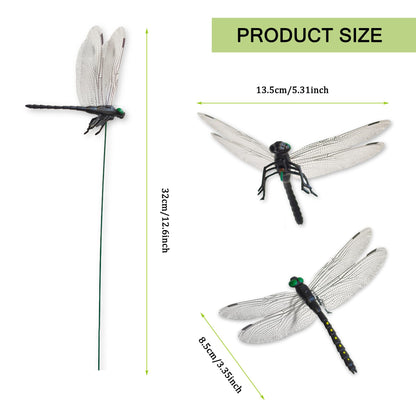 Lidengle 10 Pcs Dragonfly Decorative Stakes, Lifelike 3D Big Dragonflies PVC Dragon Fly Garden Stake for Indoor Outdoor Yard Balcony Plant Flower Pot Decor (Black)