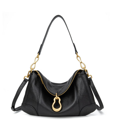KingTo Shoulder Bag for Women Small Hobo Purse with Metal Pendant Embellished Retro Handbag Satchel (A-Black)