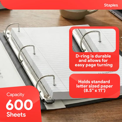 Staples Heavy-Duty 3-Inch D-Ring Binder, White – Large Capacity 3-Ring Binder with Pockets, Holds Up to 600 Sheets