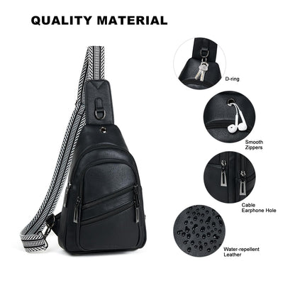 Leresas 7L Crossboydy Sling Bag for Women Vegan Leather Crossbody Purse Fanny Pack Chest Bag for Travel,Black