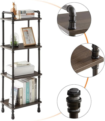 IBUYKE Industrial Pipe Ladder Shelf,4-Tier Vintage Style Book Shelf,Free Standing Units,Display Rack and Storage Organizer for Living Room,Bedroom,Kitchen,Black Grey UTMJ404G