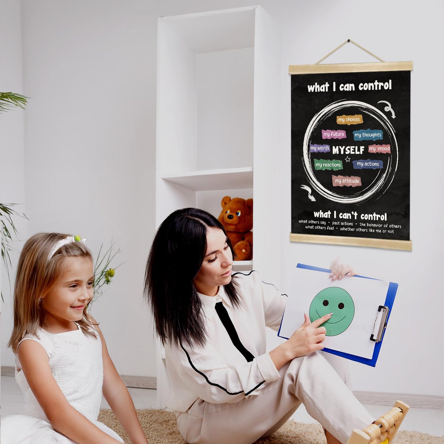 What I Can Control Wall Art, Mental Health and Emotional Regulation Poster for Classroom, Therapy Room, Mindfulness Self Awareness Canvas Hanging Chart, Motivational Psychology Wall Art Decor 18.5x14inch(Black- I Can)