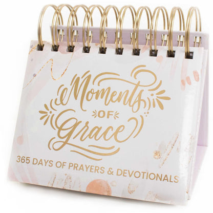 bloom daily planners x Writefully His Undated Perpetual Desk Easel - Christian Inspirational Standing Desktop Flip Calendar - Page a Day - (5.25" x 5.5") - Moments of Grace