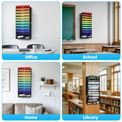 Marbrasse Wall File Holder 11-Tier Hanging Wall File Organizer, for Papers, Files Clipboard & Magazine Organizer, Wall Mount File Holder Great for Office Home (Black)