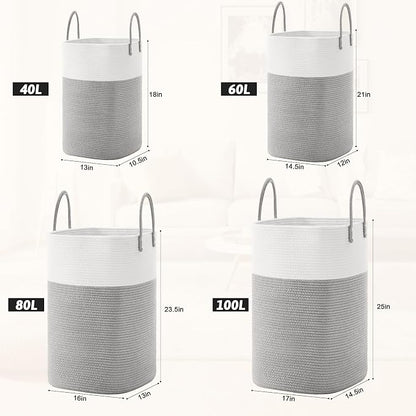 Artfeel Laundry Basket,Woven Cotton Rope Laundry Hamper,40L Versatile Storage for Dirty Clothes,Baby Toys,and Blankets in Bathroom, Nursery,and Living Room