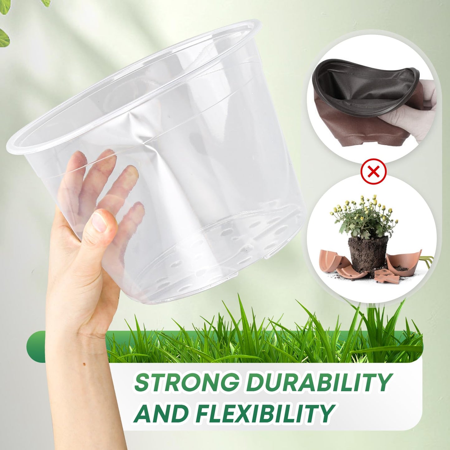 WTXHOP 15 Pack 8/10/12 Inch Large Clear Nursery Pots with Drainage Hole, Plastic Plant Pots for Seedling Flower Vegetable, Indoor Outdoor Gardening, Used as Liner Inside Decorative Pot (8 10 12 inch)