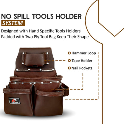 AP-LEATHER PRO-19 100% Genuine Full Grain Leather Tool Belt/Pouch/Bag, tool belt with suspenders, Comfort Back Support Tool Pouches With Suspenders (Chocolate Brown)